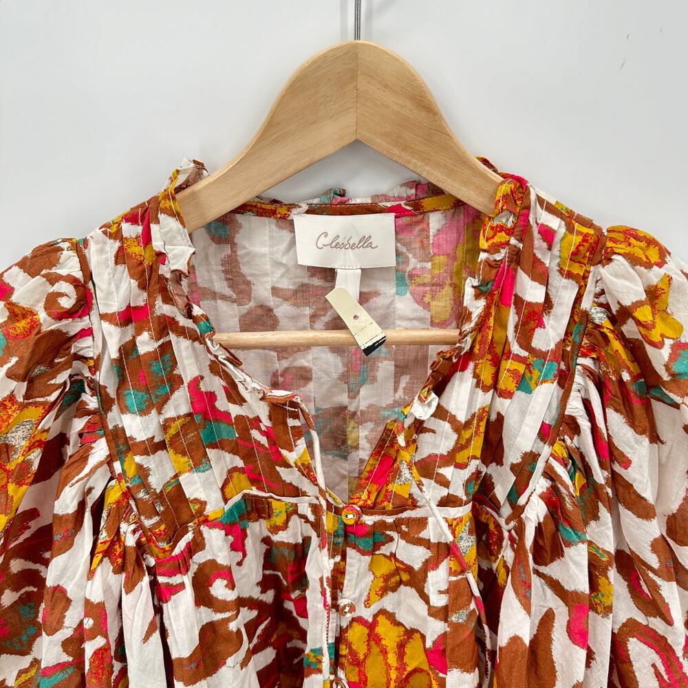 CLEOBELLA NWT Evereve Zola Puff Sleeve Organic Cotton Floral Blouse // S - Picture 6 of 12
